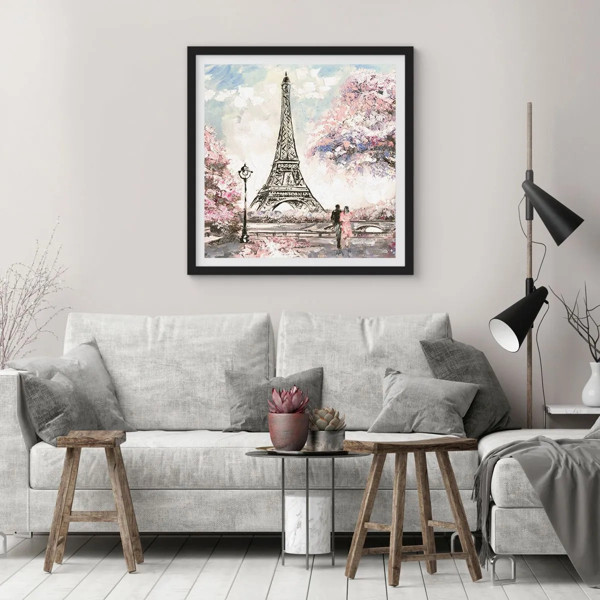 Póster en marco negro - Un paseo por París en abril - 60x60 cm