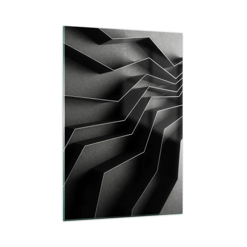 Cuadro sobre vidrio - Impresiones sobre Vidrio - Abstracción en blanco y negro con estructuras geométricas. - 70x100cm - Orden espacial - Decoración de pared moderna para salón y dormitorio ARTTOR