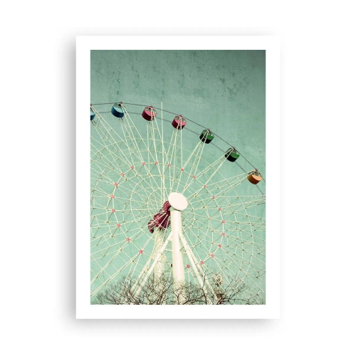 Póster - Una noria retro contra un cielo menta - 50x70cm - Te invitamos a jugar - Decoración de pared moderna para salón y dormitorio ARTTOR
