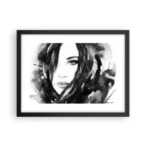 Póster en marco negro - Retrato de una dama en blanco y negro - 40x30 cm