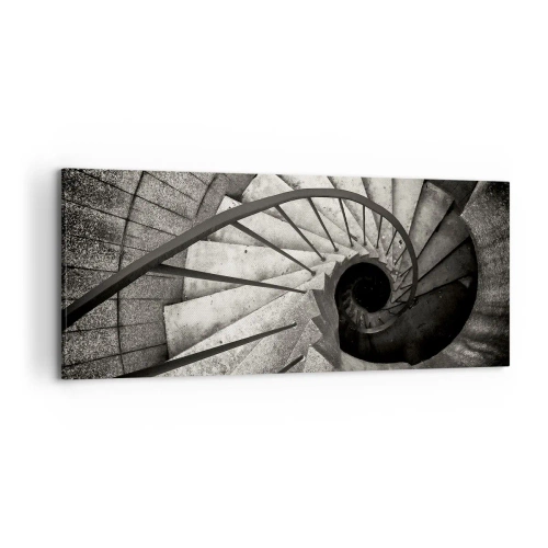 Cuadro sobre lienzo - Impresión de Imagen - Escalera de caracol en blanco y negro de estilo moderno. - 120x50cm - Escaleras arriba, escaleras abajo - Decoración de pared moderna para salón y dormitorio ARTTOR