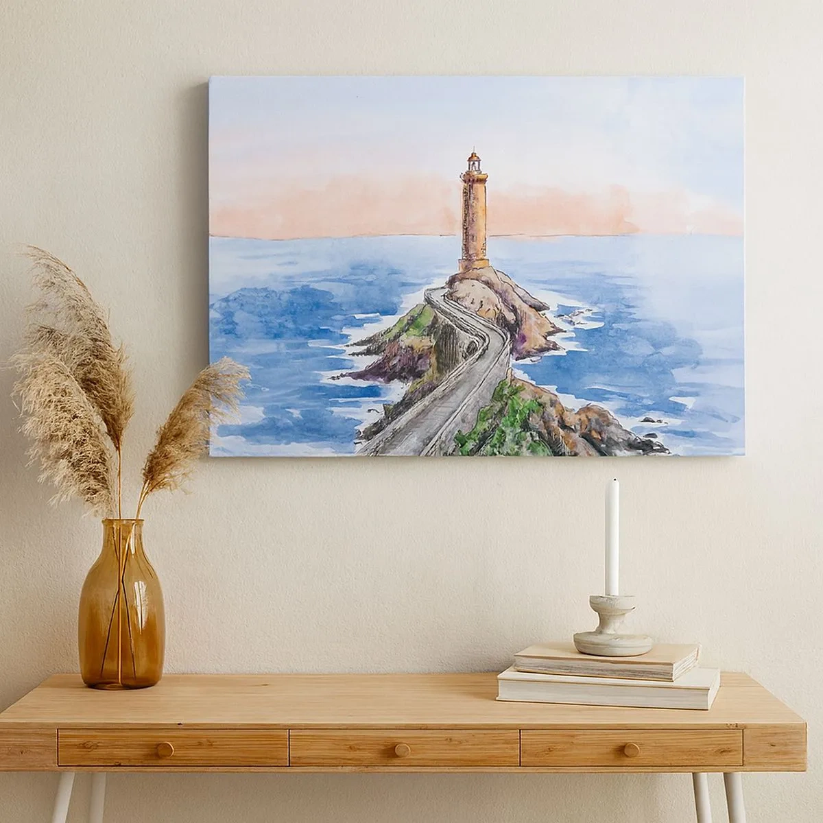 Cuadro sobre lienzo - Impresión de Imagen - Un faro en una costa rocosa - 70x50cm - Frente al mar - Decoración de pared moderna para salón y dormitorio ARTTOR