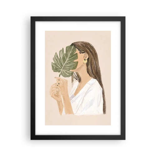 Póster en marco negro - Retrato misterioso con un abanico - 30x40 cm