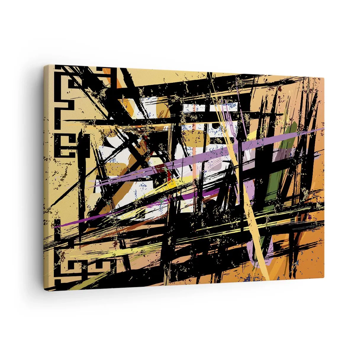 Cuadro sobre lienzo - Impresión de Imagen - Líneas y formas abstractas sobre un fondo beige - 70x50cm - Corte afilado - Decoración de pared moderna para salón y dormitorio ARTTOR