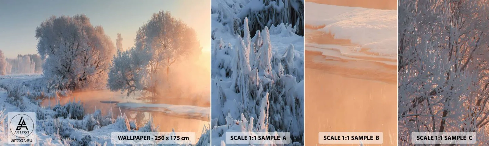 Muestra de fotomural autoadhesivo Deluxe Sticker - Brillo cristalino - Paisaje, Invierno, Río - 100x30 cm