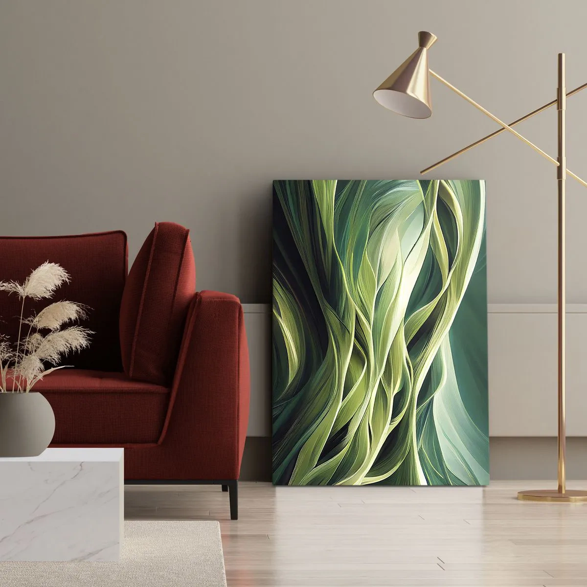 Cuadro sobre lienzo - Impresión de Imagen - Un juego abstracto de color verde - 65x120 cm
