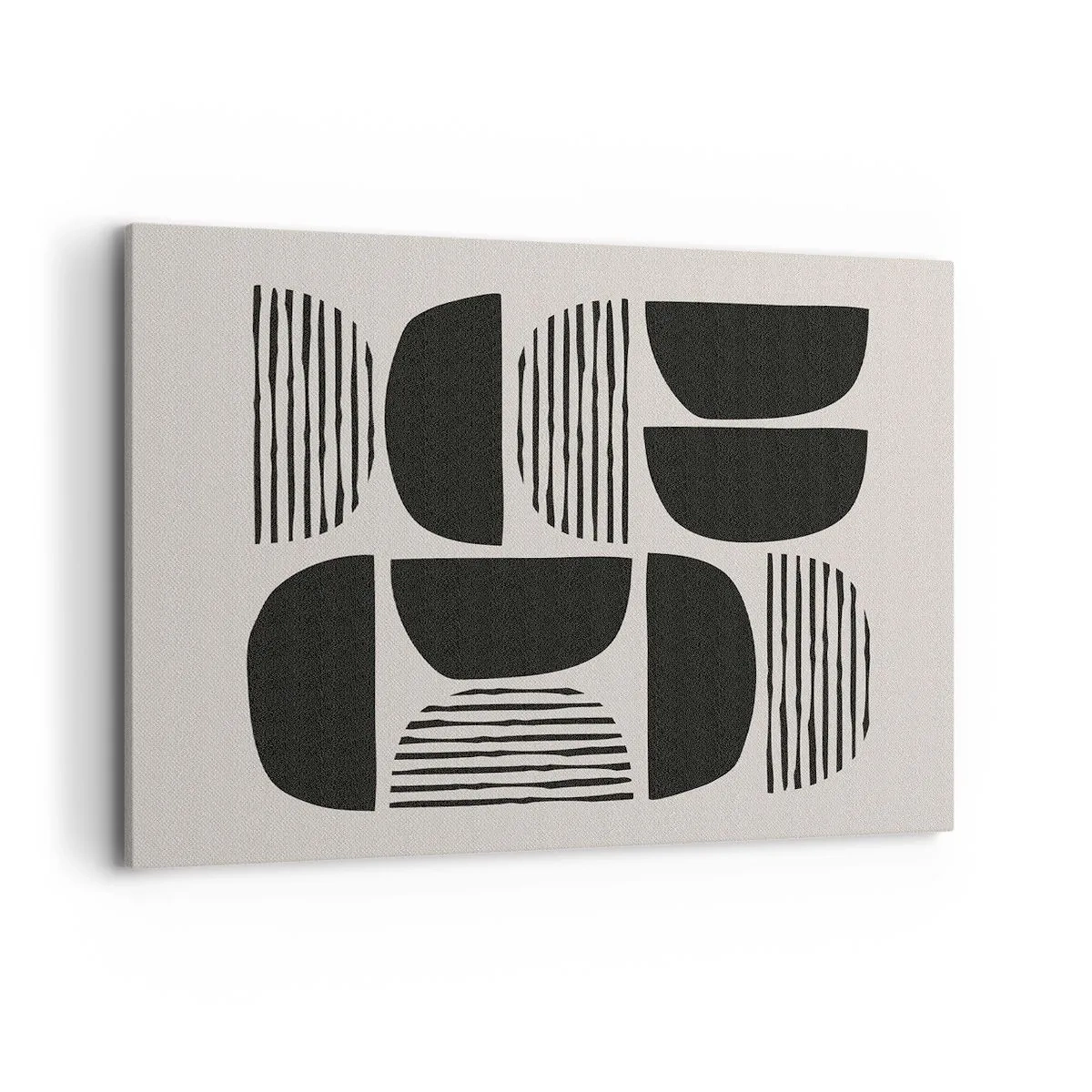 Cuadro sobre lienzo - Impresión de Imagen - Geometría con semicírculos y líneas en negro sobre fondo claro. - 100x70cm - Arreglos a medias - Decoración de pared moderna para salón y dormitorio ARTTOR