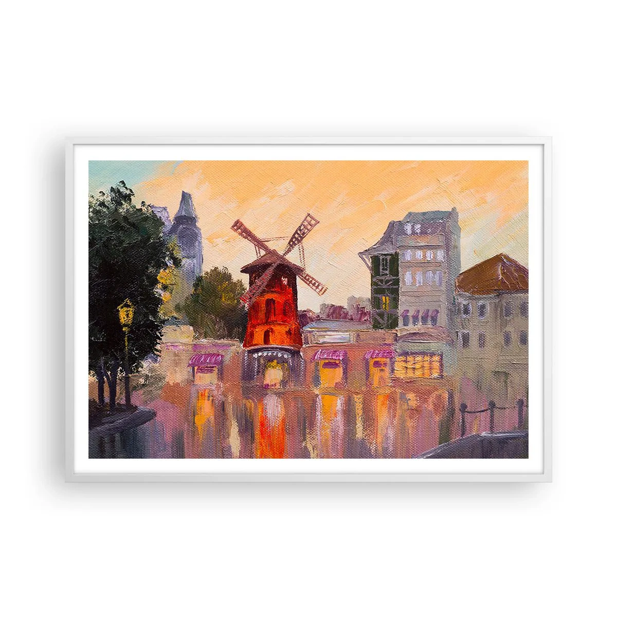 Póster en marco blanco - Iconos parisinos - Moulin Rouge - 100x70 cm