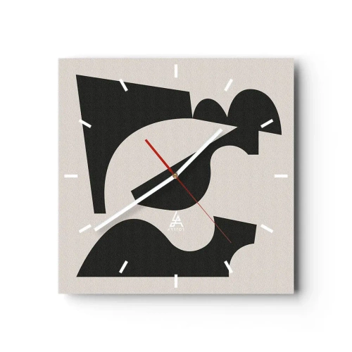 Reloj de pared - Reloj de vidrio - Composición geométrica abstracta en blanco y negro - 30x30cm - Para automontaje - Decoración de pared moderna para salón y dormitorio ARTTOR