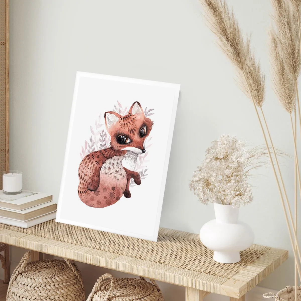 Póster - Un lindo zorro de acuarela sobre un fondo blanco. - 50x70cm - Dulzura y amor - Decoración de pared moderna para salón y dormitorio ARTTOR