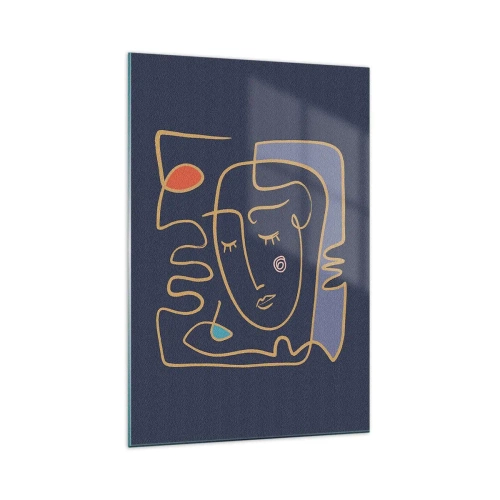 Cuadro sobre vidrio - Impresiones sobre Vidrio - Retrato de rostro abstracto en estilo minimalista - 70x100cm - En un maravilloso sueño - Decoración de pared moderna para salón y dormitorio ARTTOR
