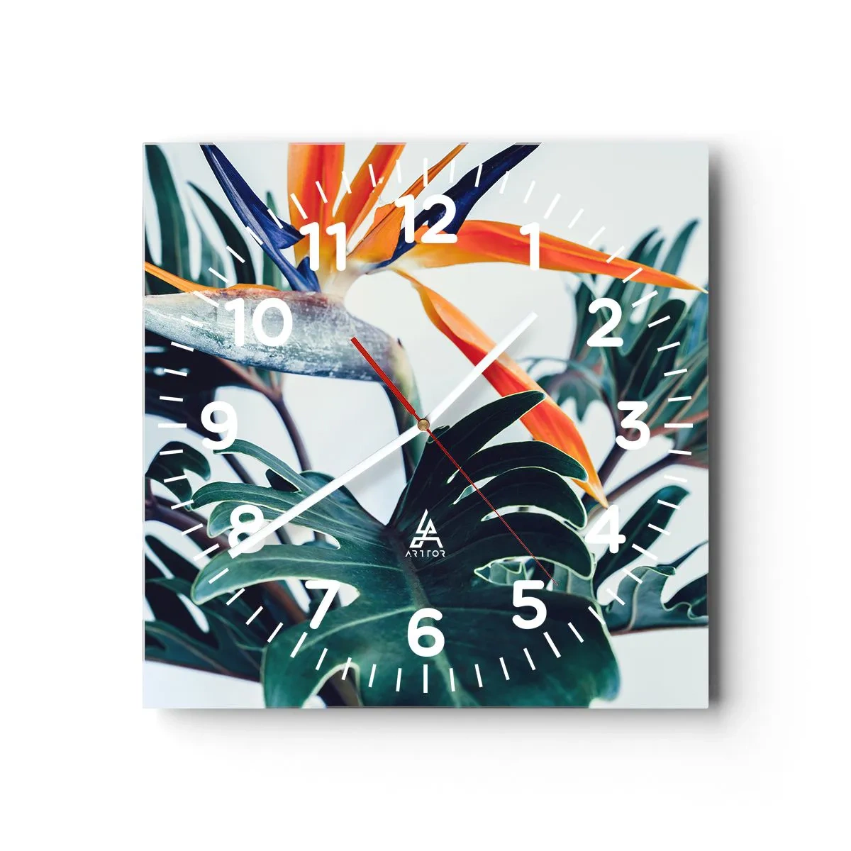 Reloj de pared - Reloj de vidrio - La jaula del pájaro colorido - 40x40 cm