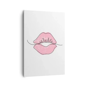 Cuadro sobre lienzo - Impresión de Imagen - Dibujo de labios minimalista en tono rosa. - 70x100cm - ¿Listo para un beso? - Decoración de pared moderna para salón y dormitorio ARTTOR