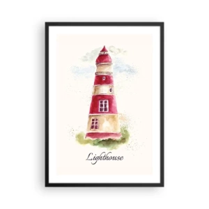 Póster en marco negro - Ilustración de acuarela de un faro sobre un fondo claro - 50x70cm - Siempre observando - Decoración de pared moderna para salón y dormitorio ARTTOR