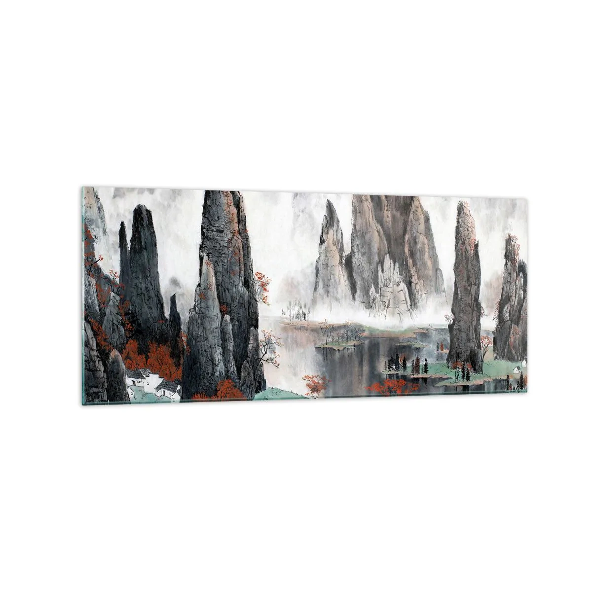 Cuadro sobre vidrio - Impresiones sobre Vidrio - Rocas y árboles pintorescos en el brumoso paisaje chino - 120x50cm - Poderosos guardianes - Decoración de pared moderna para salón y dormitorio ARTTOR