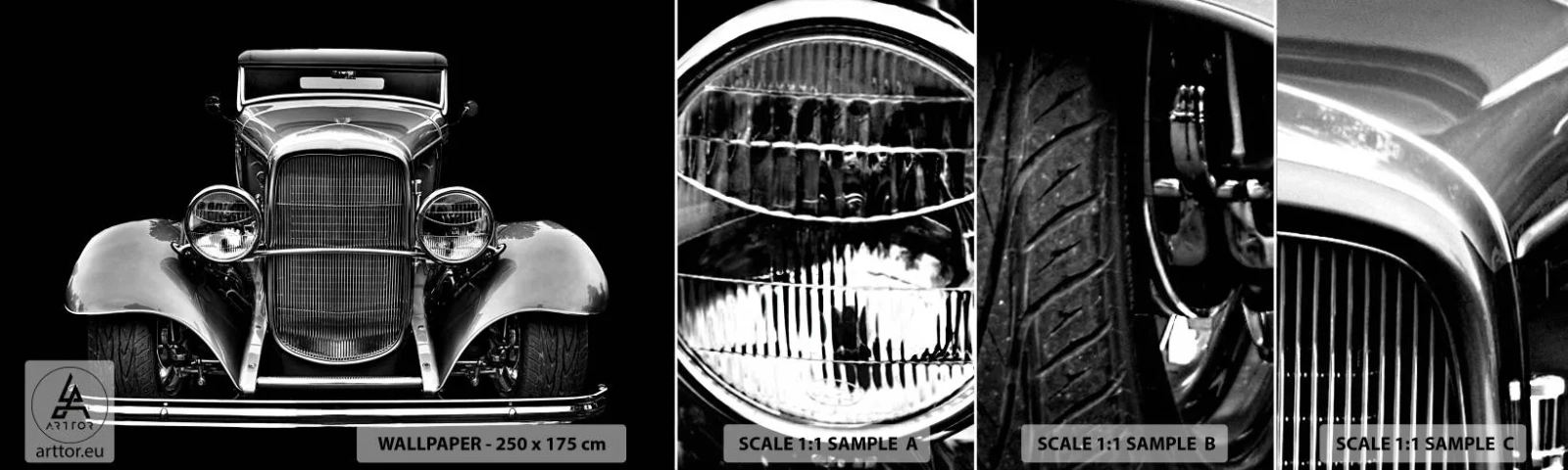 Muestra De Fotomural Standard Eco - Un verdadero caballero - Retro, Auto, Clásico - 100x30 cm