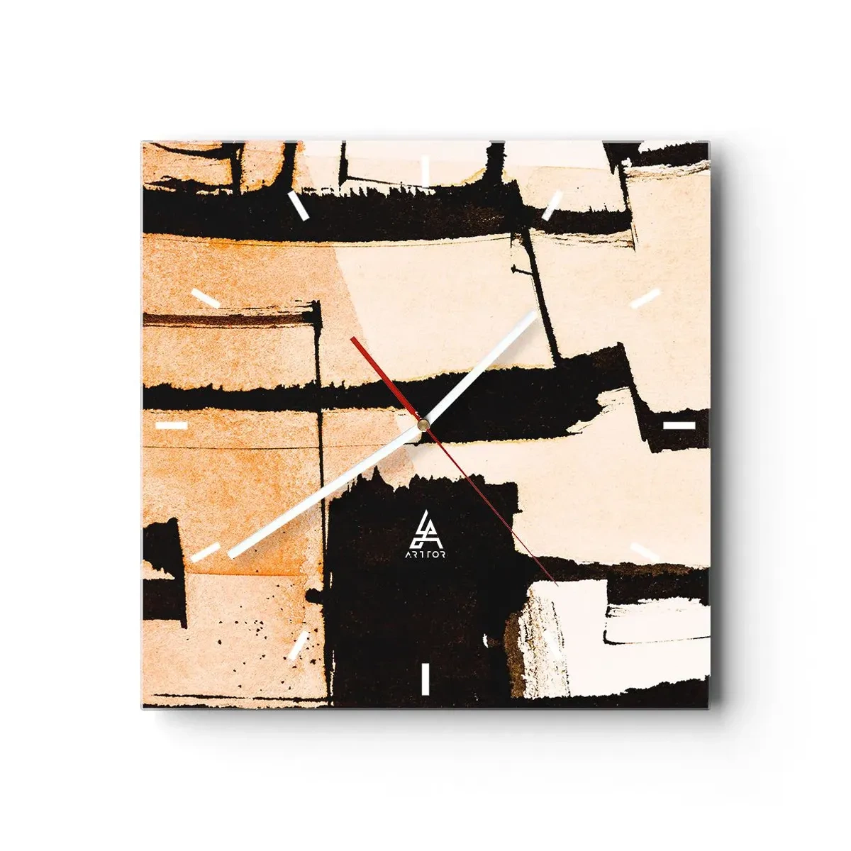 Reloj de pared - Reloj de vidrio - Patrones geométricos en tonos marrones y beige. - 30x30cm - Aun así hay orden - Decoración de pared moderna para salón y dormitorio ARTTOR