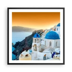 Póster en marco negro - Santorini - el abrazo a las rocas - 60x60 cm