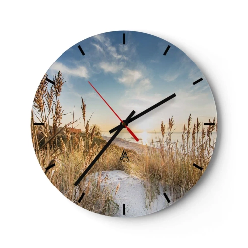 Reloj de pared - Reloj de vidrio - Una playa de arena con hierbas iluminadas por los rayos del sol. - 30x30cm - Playa del norte - Decoración de pared moderna para salón, cocina y dormitorio ARTTOR