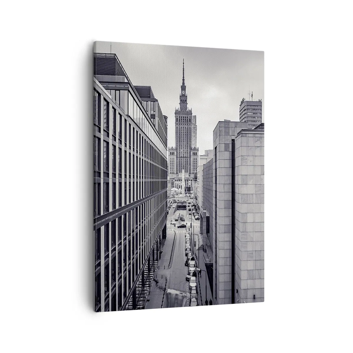 Cuadro sobre lienzo - Impresión de Imagen - Panorama de Varsovia con vistas al Palacio de la Cultura y los edificios circundantes. - 50x70cm - Valle de Varsovia - Decoración de pared moderna para salón y dormitorio ARTTOR