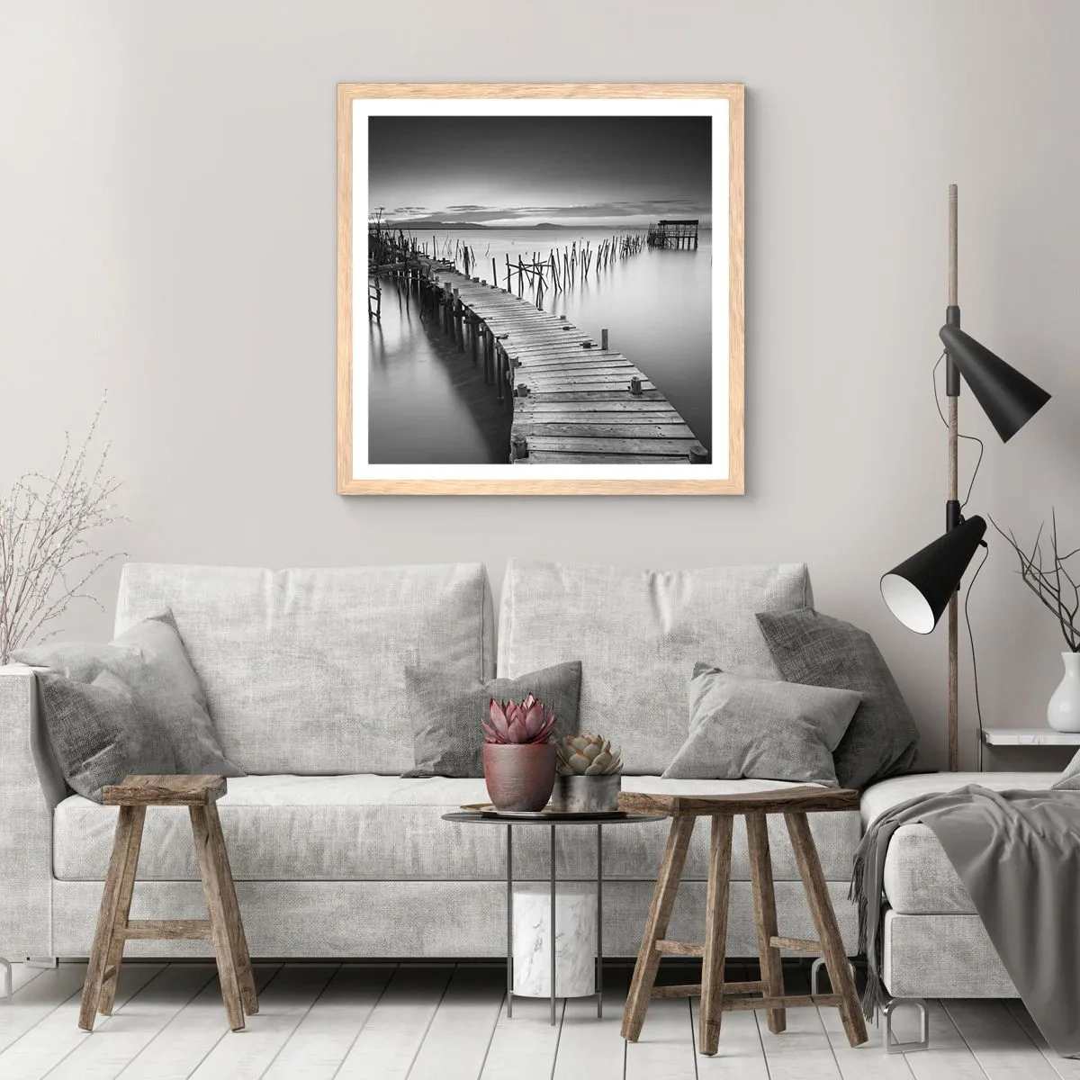 Póster en marco roble claro - La calma de una orilla olvidada - 30x30 cm