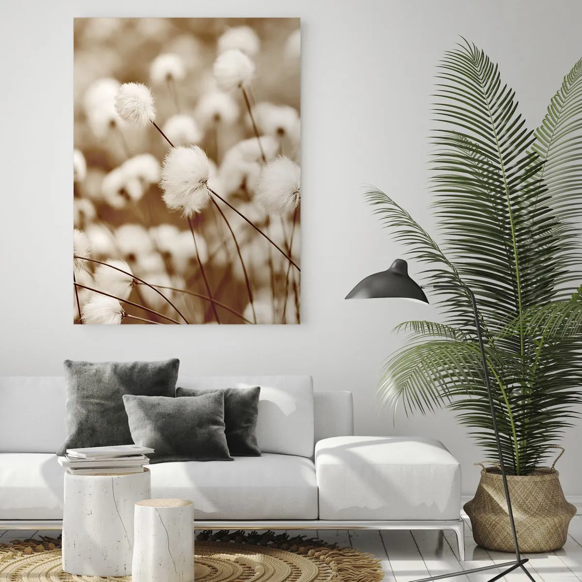 Cuadro sobre vidrio - Impresiones sobre Vidrio - Un campo de hierba esponjosa en tonos sepia. - 50x70cm - Un mullido colchón - Decoración de pared moderna para salón y dormitorio ARTTOR