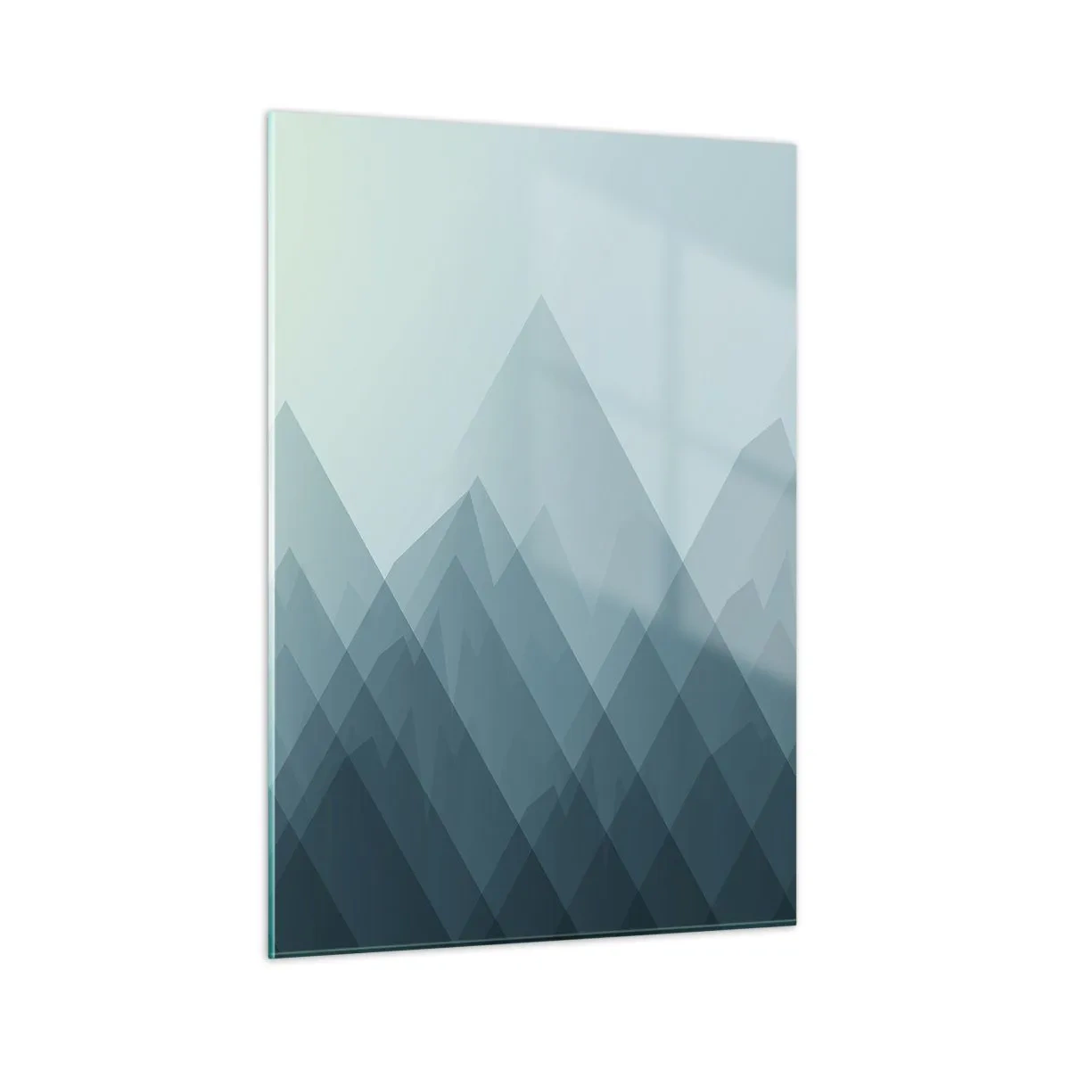 Cuadro sobre vidrio - Impresiones sobre Vidrio - Montañas abstractas en capas en suaves tonos azules - 50x70cm - Grande, mayor, el mayor - Decoración de pared moderna para salón y dormitorio ARTTOR