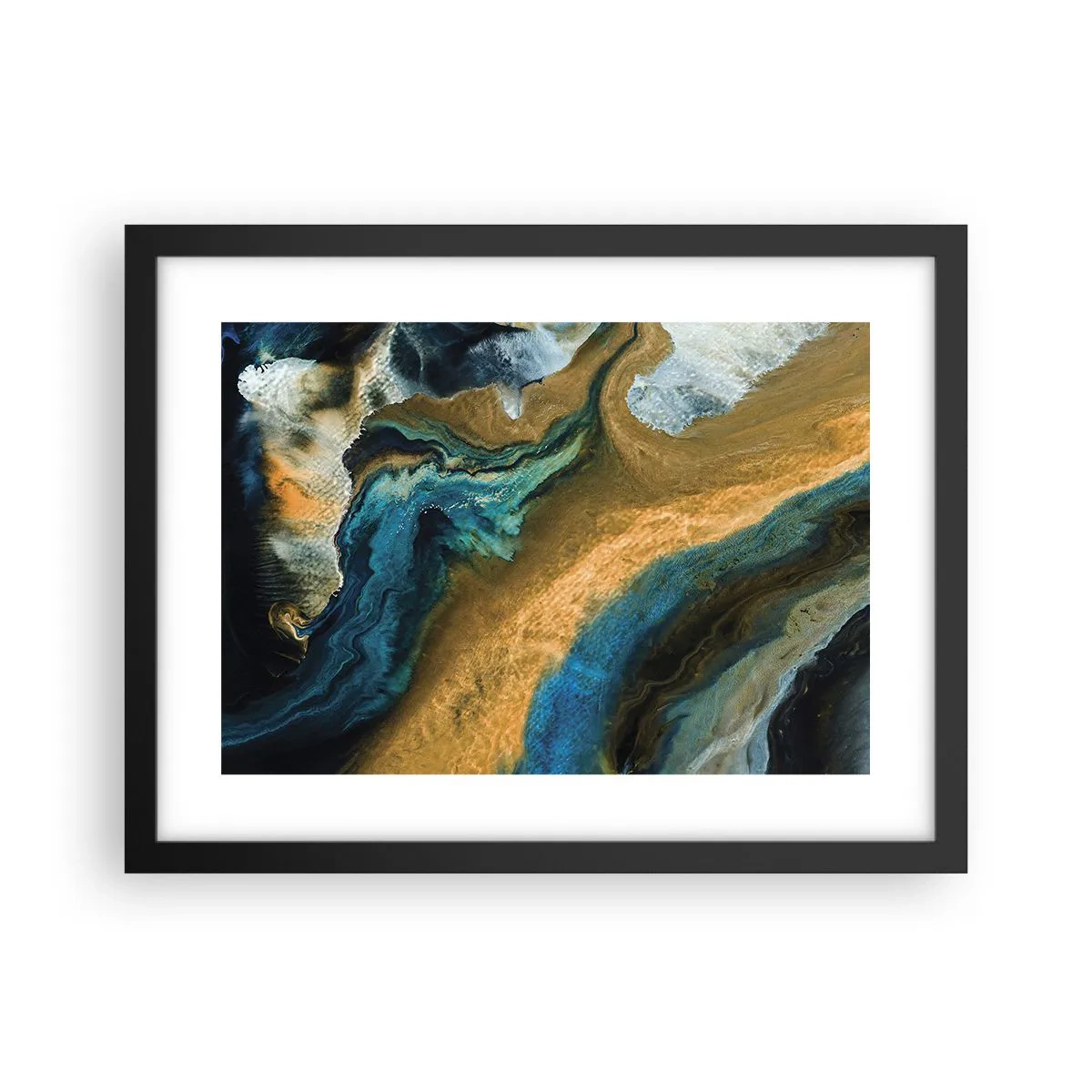 Póster en marco negro - Azul - amarillo - influencia mutua - 40x30 cm