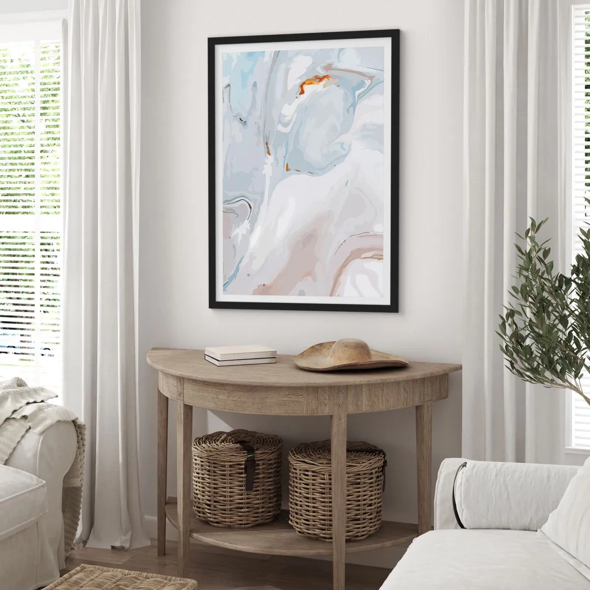 Póster en marco negro - Blanco fusión - 70x100 cm