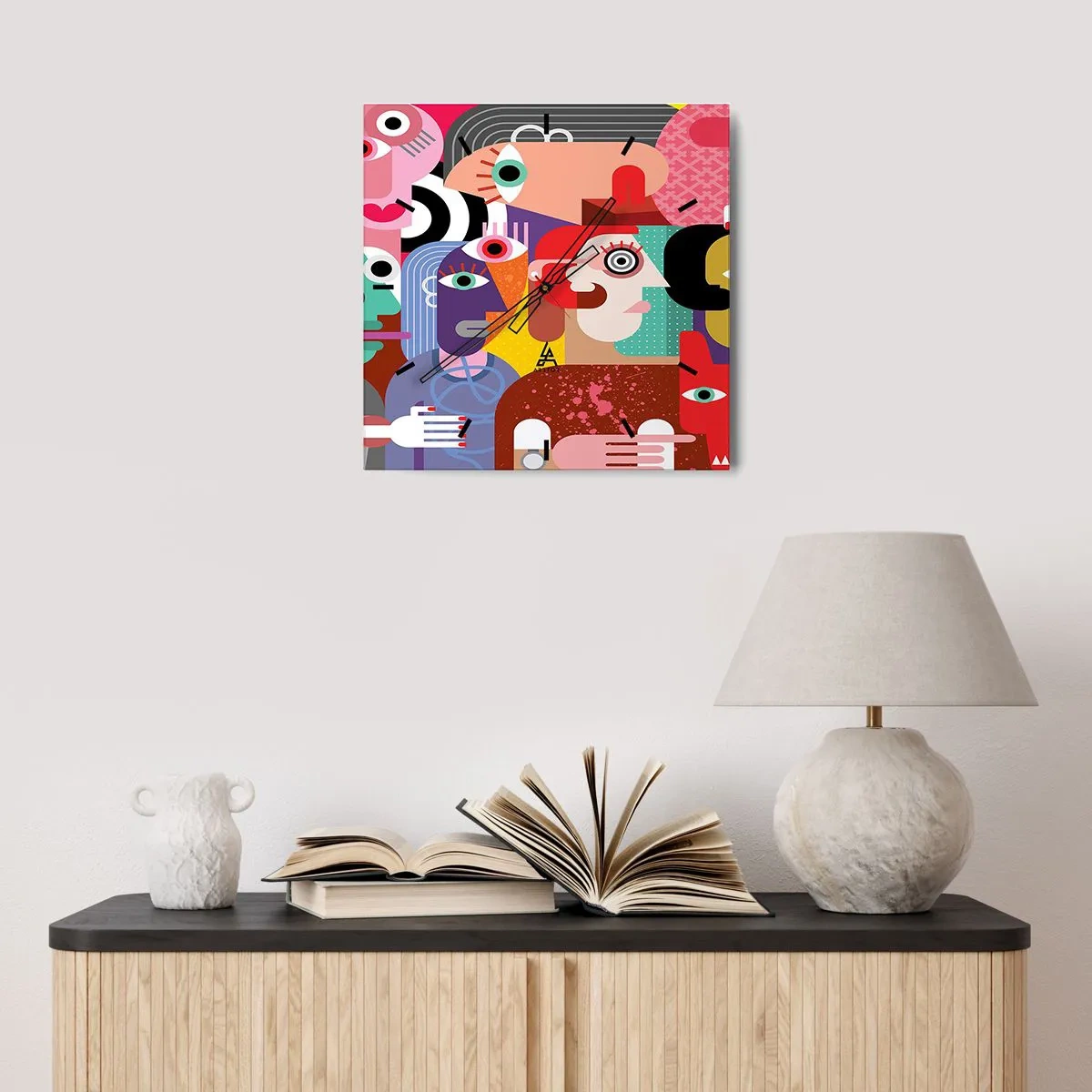 Reloj de pared - Reloj de vidrio - Estilo Picasso - 40x40 cm