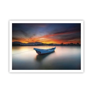 Póster - Un barco en el agua durante una pintoresca puesta de sol. - 100x70cm - Se avecina una buena noche - Decoración de pared moderna para salón y dormitorio ARTTOR