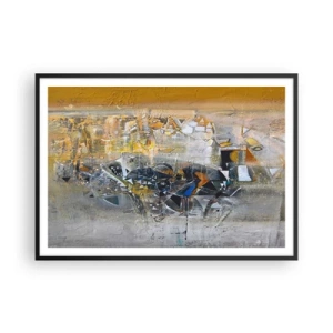 Póster en marco negro - Abstracción con tonos dominantes de amarillo y gris. - 100x70cm - Todo se pondrá en su sitio - Decoración de pared moderna para salón y dormitorio ARTTOR
