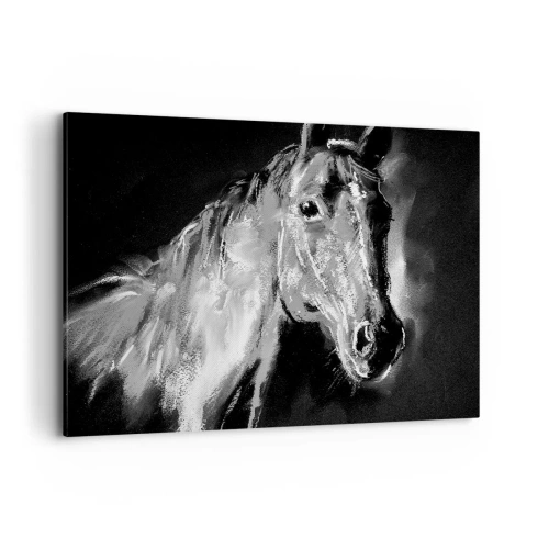 Cuadro sobre lienzo - Impresión de Imagen - Retrato de un caballo en un estilo dinámico en blanco y negro. - 120x80cm - El brillo de un alma noble - Decoración de pared moderna para salón y dormitorio ARTTOR