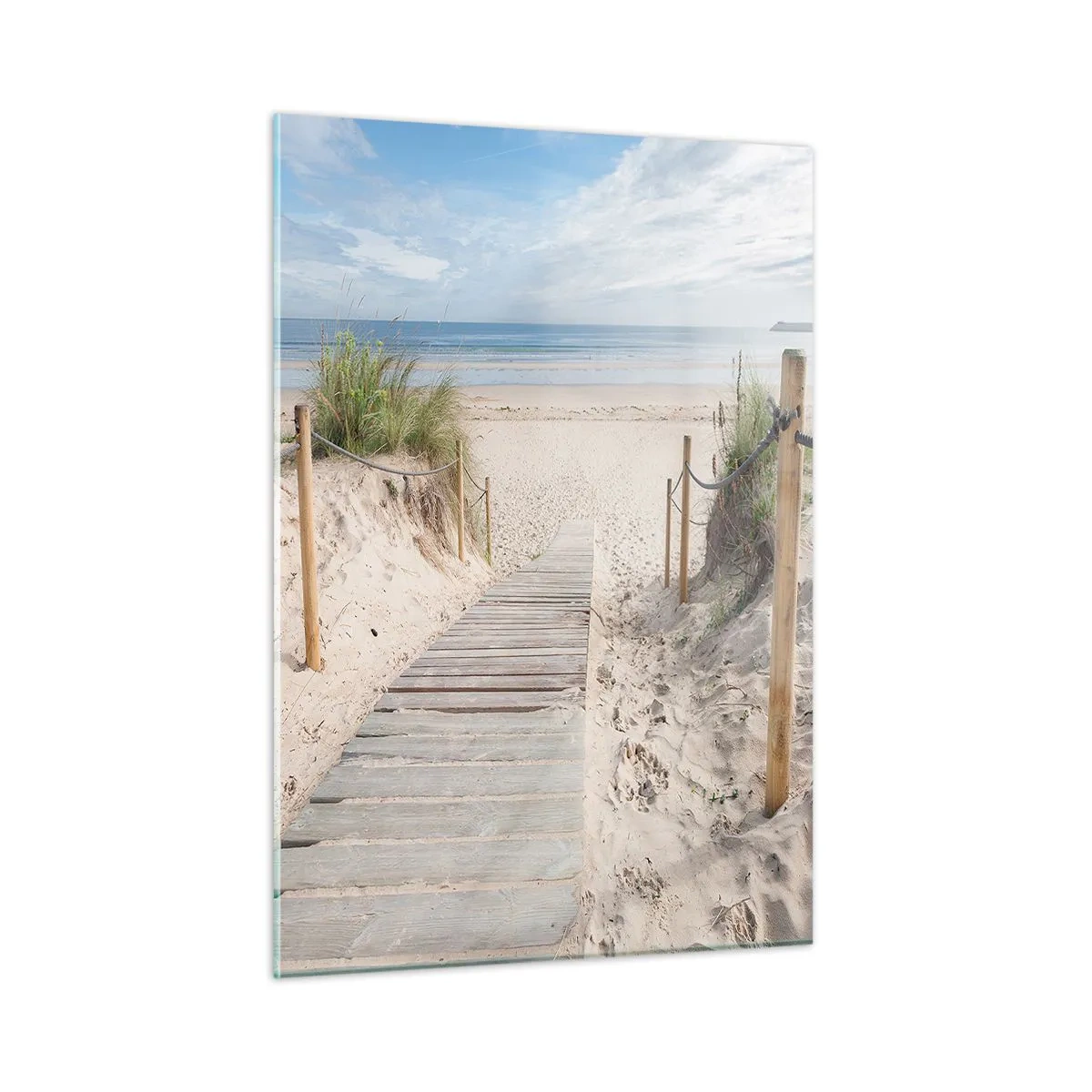 Cuadro sobre vidrio - Impresiones sobre Vidrio - Camino a la playa con vistas al mar - 50x70cm - Hasta el horizonte - Decoración de pared moderna para salón y dormitorio ARTTOR