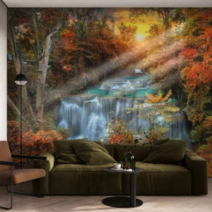 Fotomural Autadhesivo Deluxe Sticker - El tesoro escondido del bosque - Paisaje, Cascada, Bosque - 100x70 cm