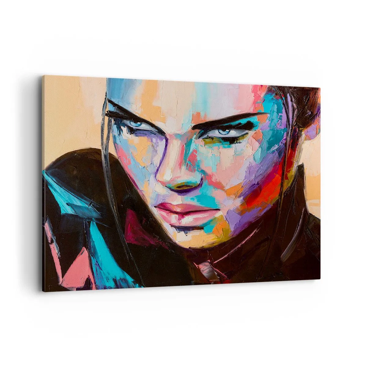 Cuadro sobre lienzo - Impresión de Imagen - Retrato de una mujer en vivos colores abstractos. - 100x70cm - Salvaje de corazón - Decoración de pared moderna para salón y dormitorio ARTTOR