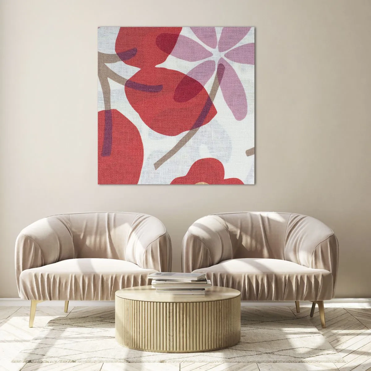 Cuadro sobre vidrio - Impresiones sobre Vidrio - Composición floral en rosa - 30x30 cm