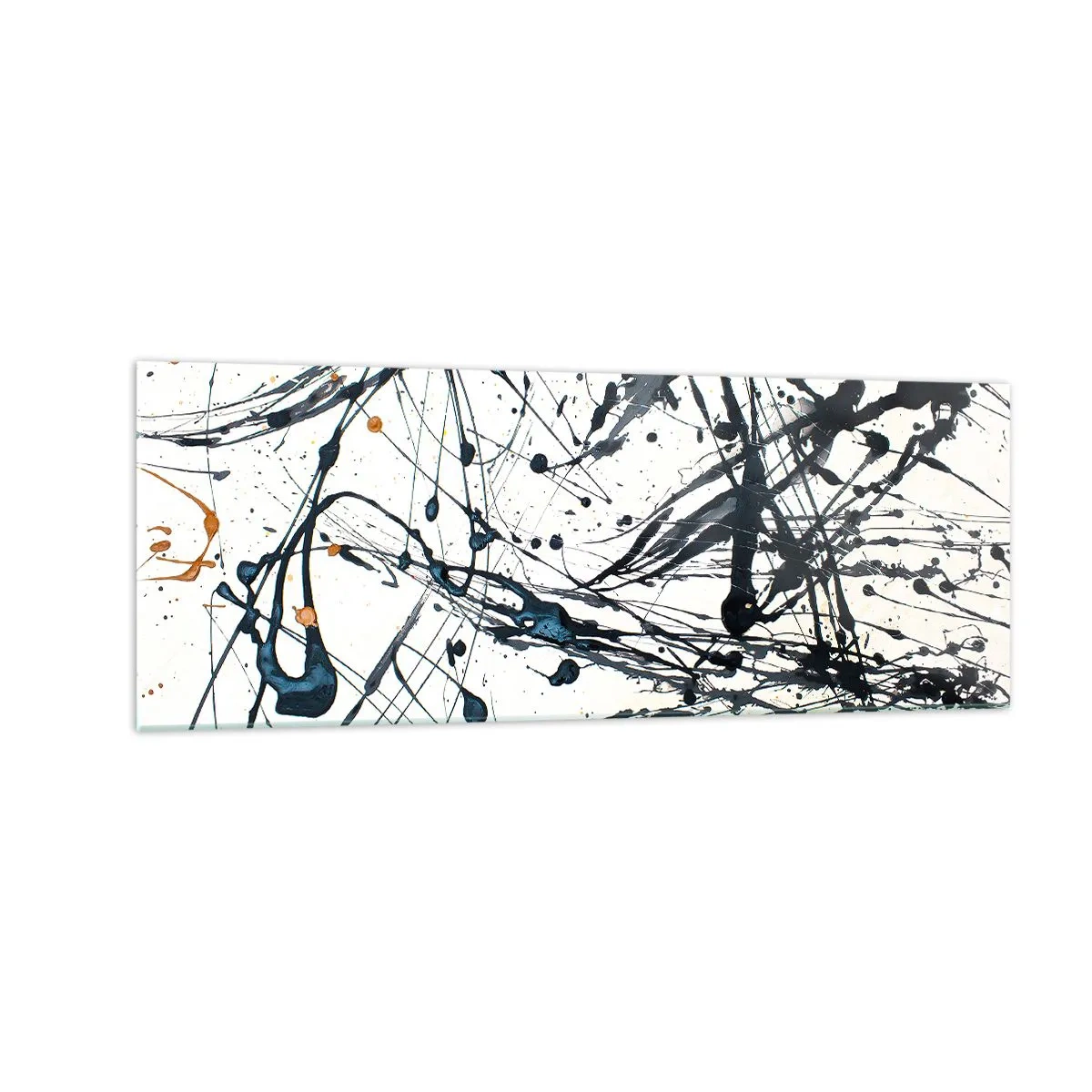 Cuadro sobre vidrio - Impresiones sobre Vidrio - Una pintura abstracta con salpicaduras de pintura en patrones dinámicos. - 140x50cm - Abstracción expresionista - Decoración de pared moderna para salón y dormitorio ARTTOR