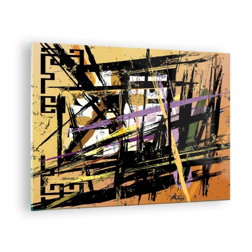 Cuadro sobre vidrio - Impresiones sobre Vidrio - Composición geométrica abstracta en líneas nítidas - 70x50cm - Corte afilado - Decoración de pared moderna para salón y dormitorio ARTTOR