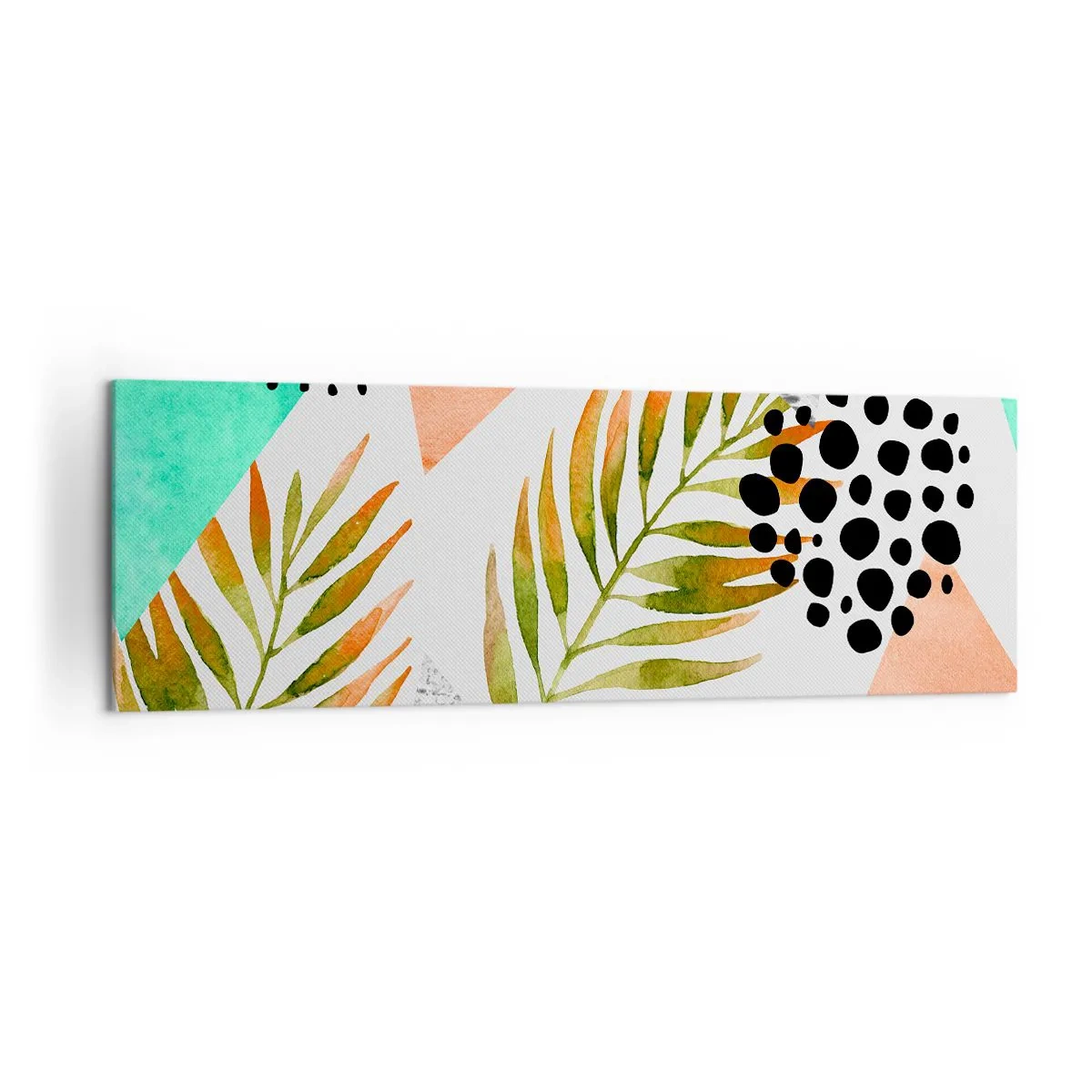 Cuadro sobre lienzo - Impresión de Imagen - Patrón tropical con hojas y formas geométricas. - 160x50cm - Decoración con hojas de palmera - Decoración de pared moderna para salón y dormitorio ARTTOR