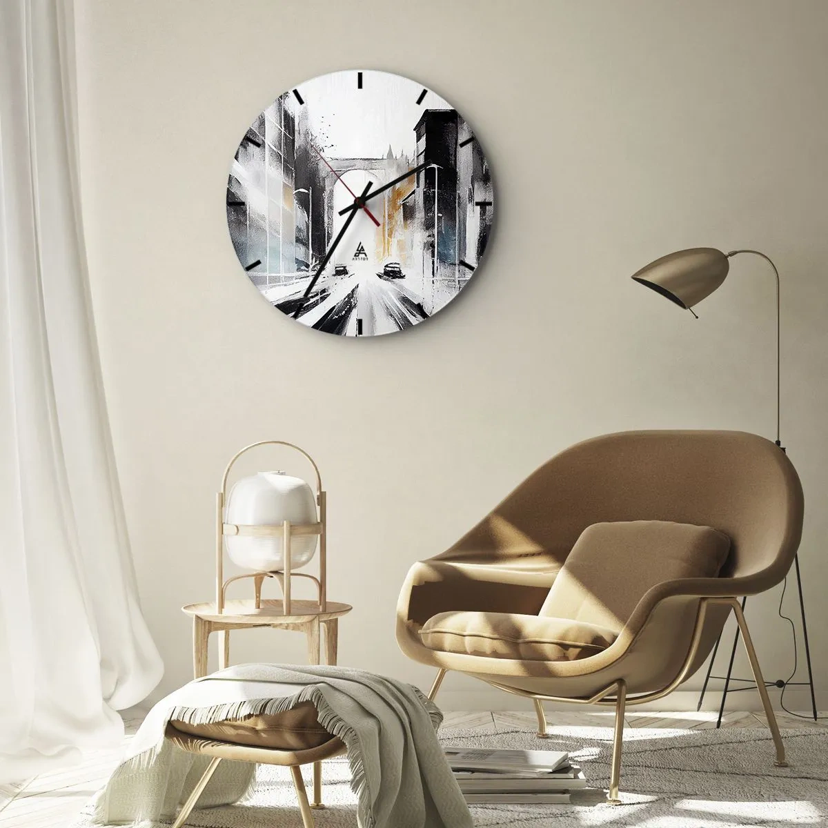Reloj de pared - Reloj de vidrio - Estudio de la ciudad: arquitectura y movimiento - 40x40 cm