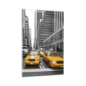Cuadro sobre vidrio - Impresiones sobre Vidrio - Taxis amarillos en las calles de Nueva York - 80x120cm - Nosotros somos los que damos color a la ciudad - Decoración de pared moderna para salón y dormitorio ARTTOR