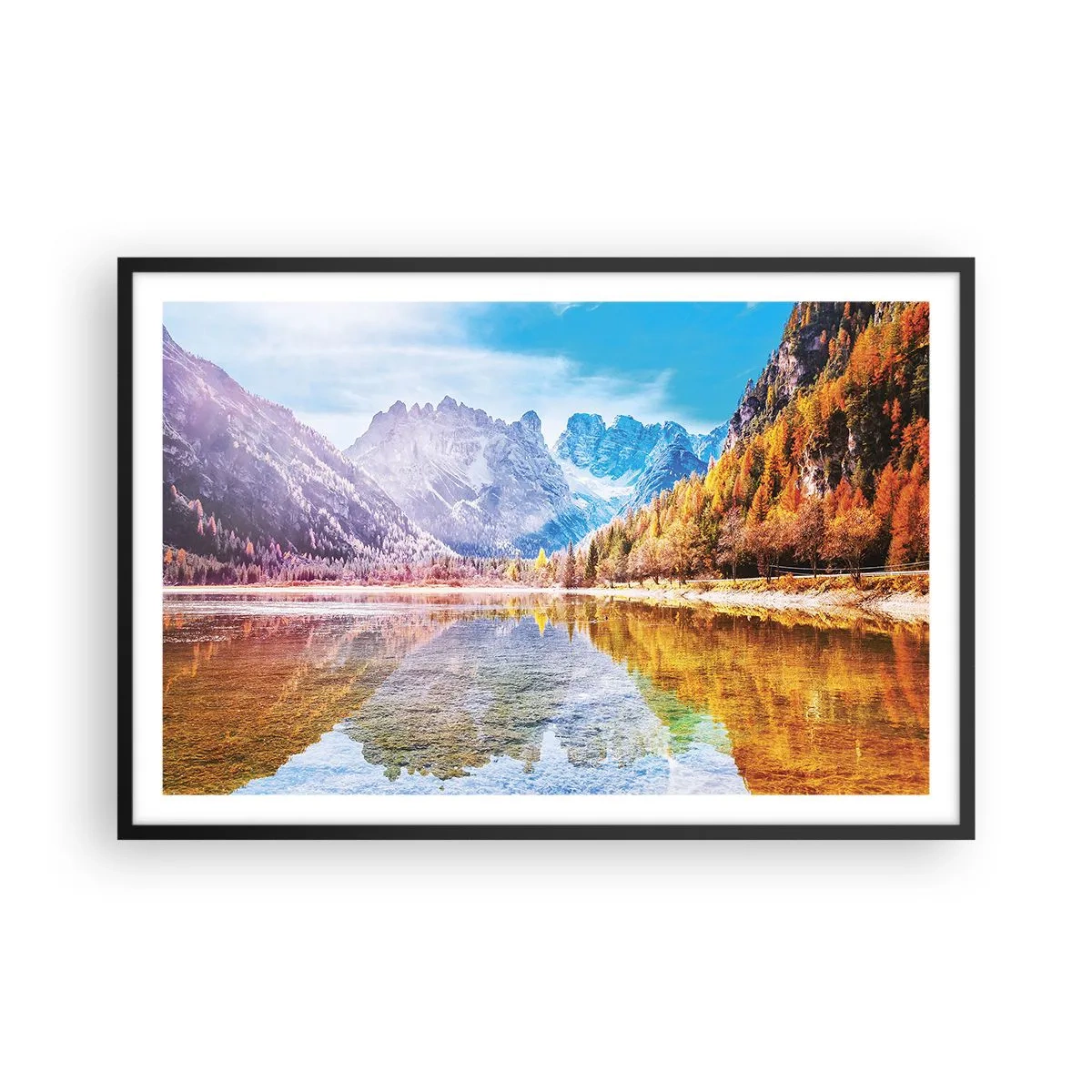 Póster en marco negro - Ya es otoño en las montañas - 91x61 cm