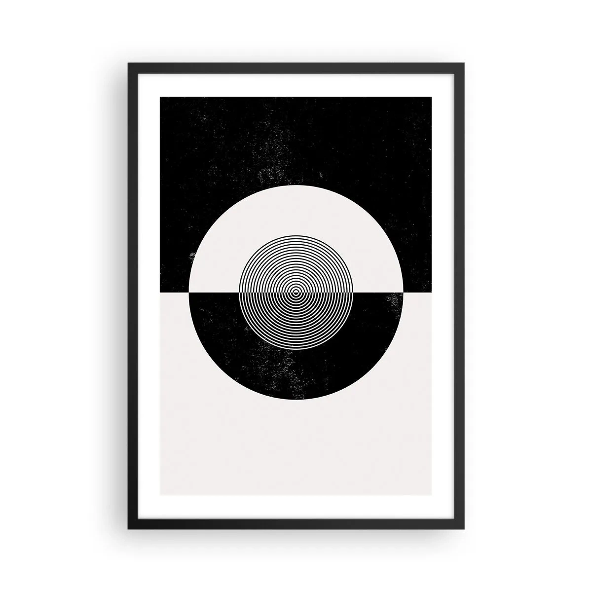 Póster en marco negro - Patrón geométrico en blanco y negro con un círculo concéntrico. - 50x70cm - Armonía en blanco y negro - Decoración de pared moderna para salón y dormitorio ARTTOR