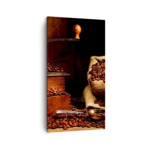 Cuadro sobre lienzo - Impresión de Imagen - Bodegón con granos de café y molinillo - 45x80 cm