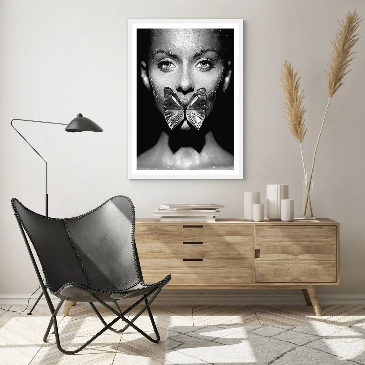 Póster en marco blanco - Beso de mariposa - 50x70 cm