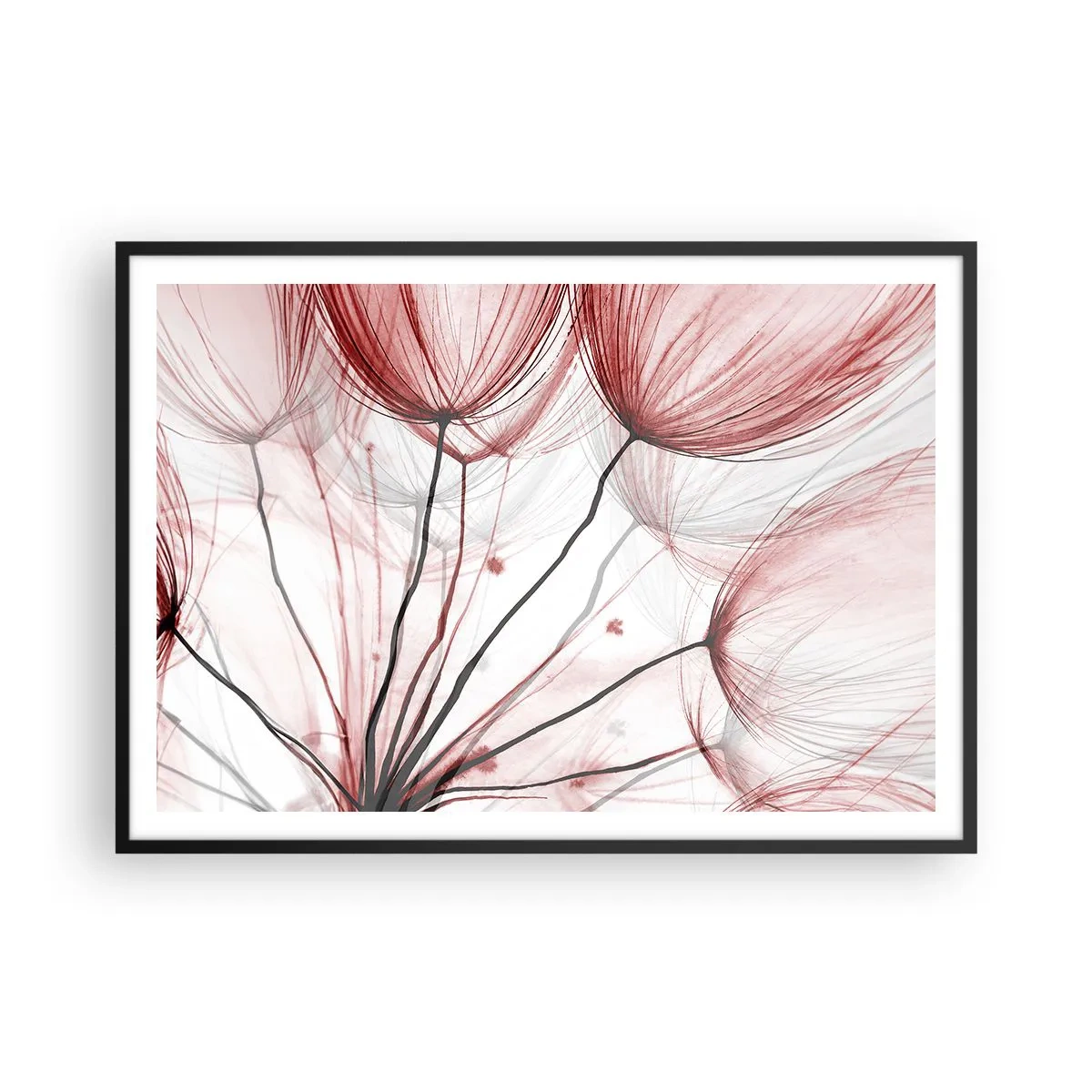 Póster en marco negro - Delicadas flores en tonos rojos sobre un fondo claro. - 100x70cm - Antes de partir - Decoración de pared moderna para salón y dormitorio ARTTOR