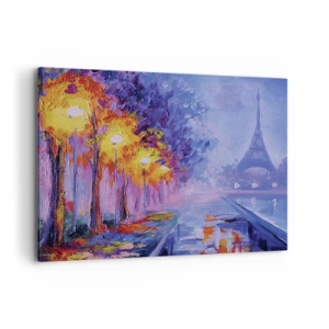 Cuadro sobre lienzo - Impresión de Imagen - Una avenida con farolas en París con la Torre Eiffel al fondo - 120x80cm - Un paseo de ensueño - Decoración de pared moderna para salón y dormitorio ARTTOR