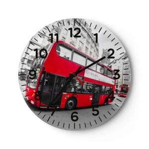 Reloj de pared - Reloj de vidrio - Londres tradicional - en autobús - 30x30 cm