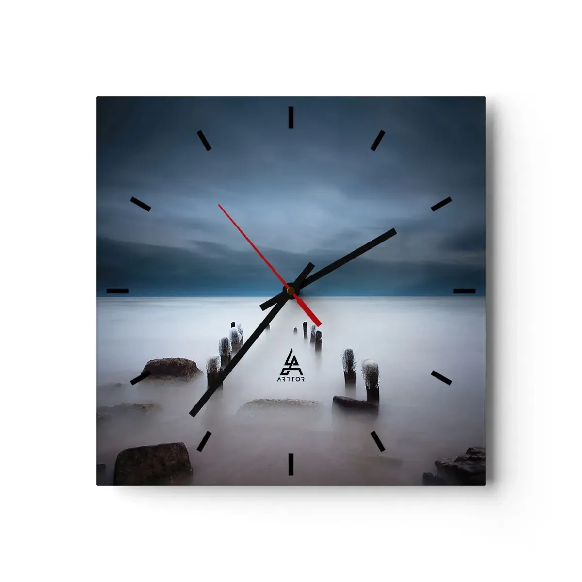 Reloj de pared - Reloj de vidrio - El viejo muelle con el mar en calma como telón de fondo - 30x30cm - El lago del pensamiento - Decoración de pared moderna para salón y dormitorio ARTTOR
